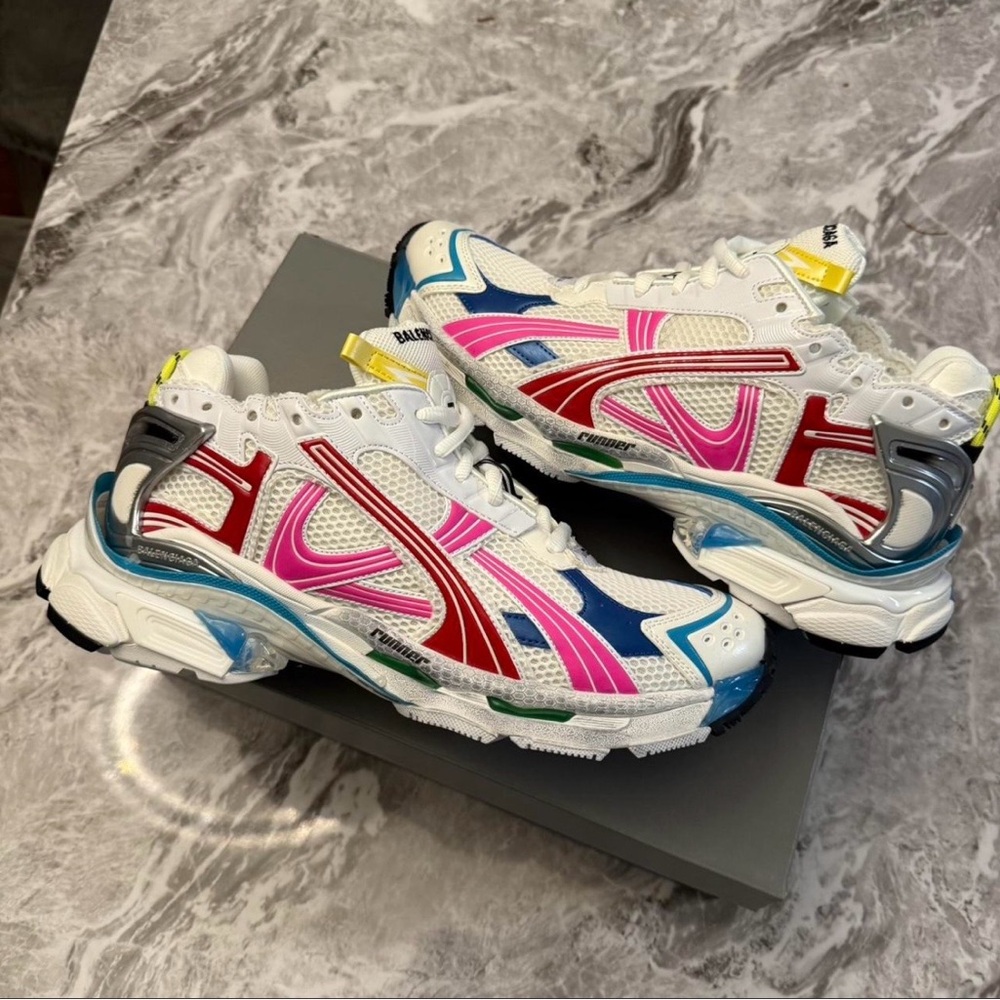 Balenciaga White Sneakers with Pink, Blue & Yellow Accents - Picture 3 of 3